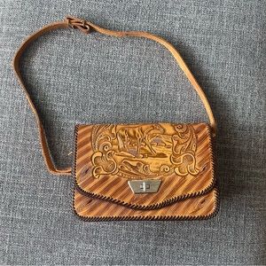 Leather Hand Tooled Crossbody Bag
